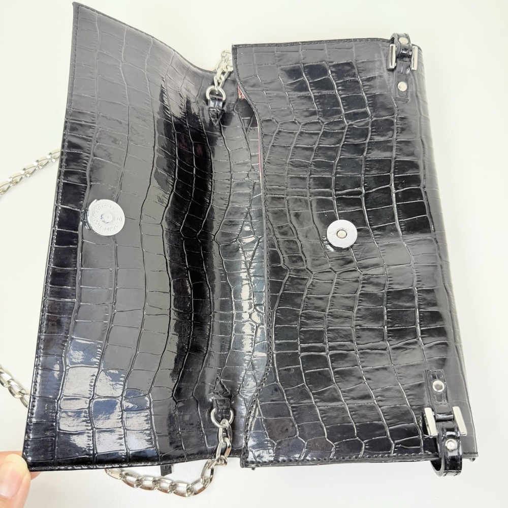 GUESS Black Croc Embossed Shoulder Bag Silver Chain Strap Vintage Y2K Purse - Picture 6 of 13